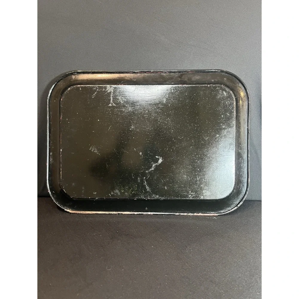 Vintage Black Hand Painted Fruit Metal Tray,‎ 17.25x12.25
